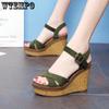 Женские летние сандалии Корейские универсальные туфли на платформе на толстой подошве Сандалии на высоком каблуке с открытым носком на танкетке Удобные повседневные сандалии