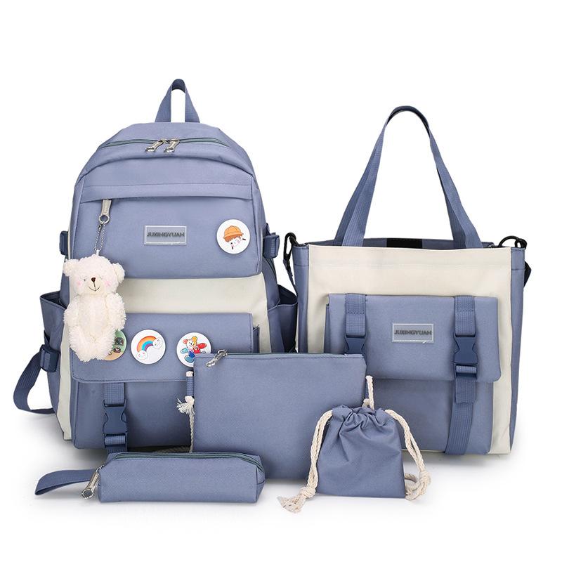 Five-Piece Schoolbag For Female Primary School Students, Junior High School Students, High School Students, Large Capacity, Small, Fresh And