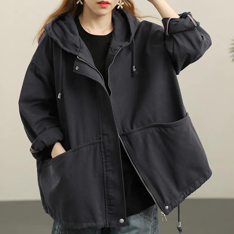 Women Length Windbreaker Women's Medium To Long Windbreaker, Oversized Irregular Loose Hooded Windproof Versatile Casual