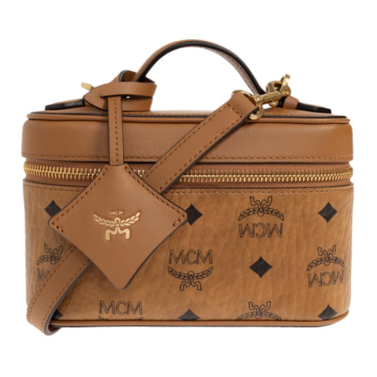 MCM Косметичка Visetos из коньячной кожи, сумка через плечо с золотой фурнитурой для повседневного использования и путешествий
