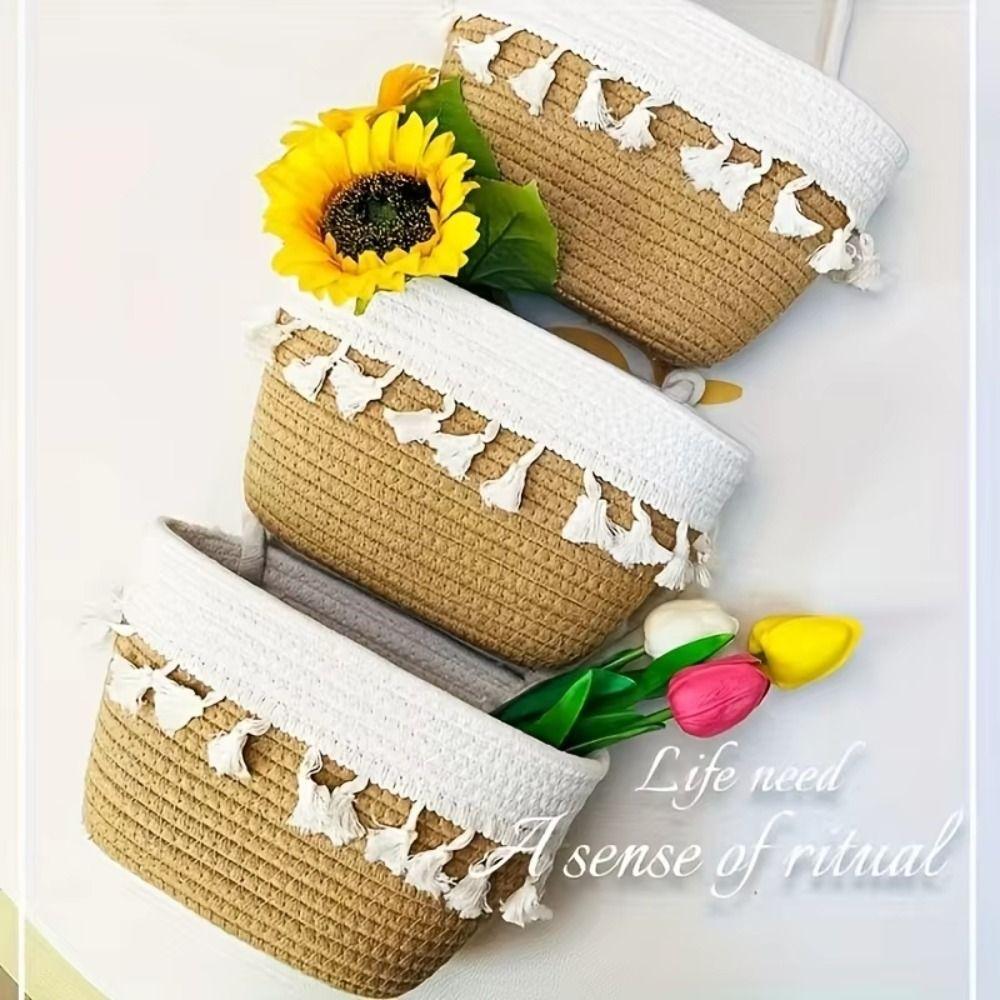 Handwoven Woven Hanging Organizer 3-Tier Wall Mount Storage Bag Cute Wall Hanging Pouch Entryway