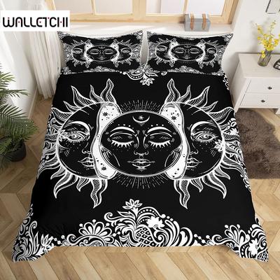 Комплект постельного белья Mandala с завязками на постельном белье Sun and Moon в экзотическом стиле, черно-белый, с ботаническим и цветочным узором, из полиэстера