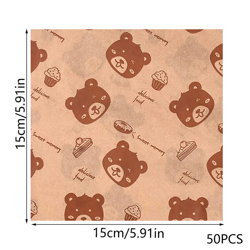 50Pcs Sandwich Packaging Paper Cartoon Coated Wrapping Disposable Household Oil-Proof Chicken Roll Breakfast Baking Kitchen Tool