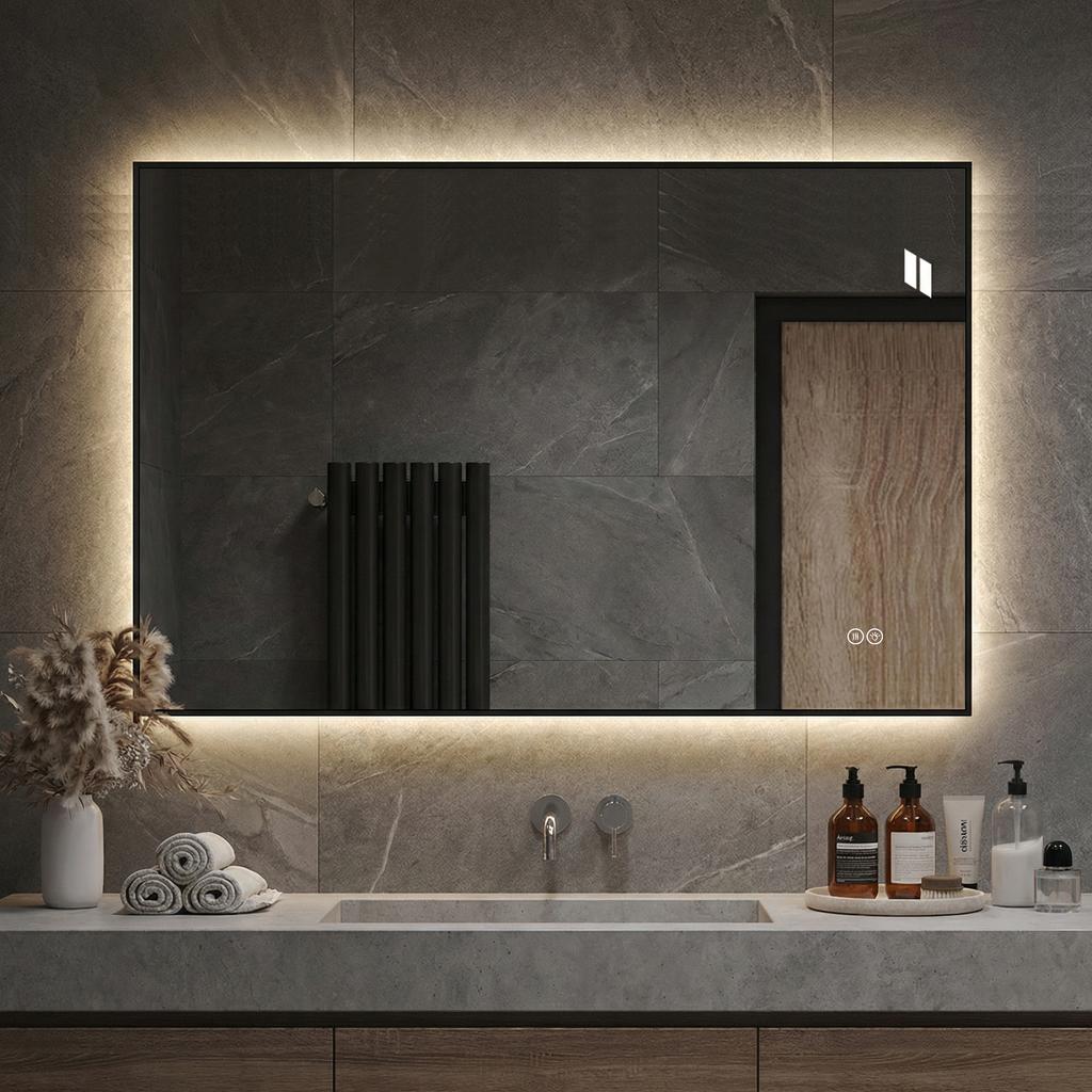 LED bathroom mirror 50x70 cm with aluminum frame, backlit, anti-fog, 3 light colors, continuously dimmable, memory function, 5 mm copper-free silver
