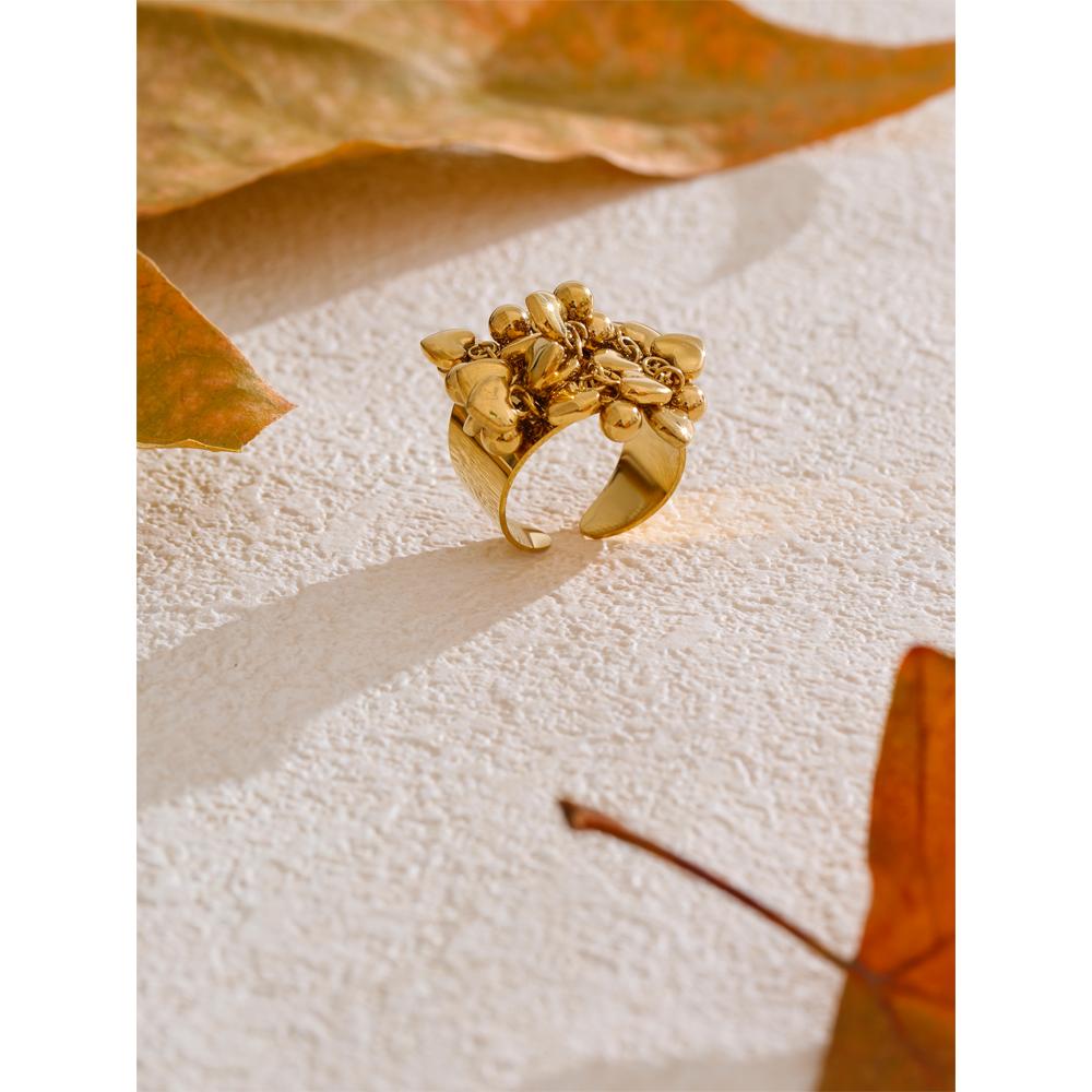 Eetit High Quality Stainless Steel Metal Heart Tassel Handmade Ring 18K Gold PVD Exclusive Design Fashion Jewelry Accessories