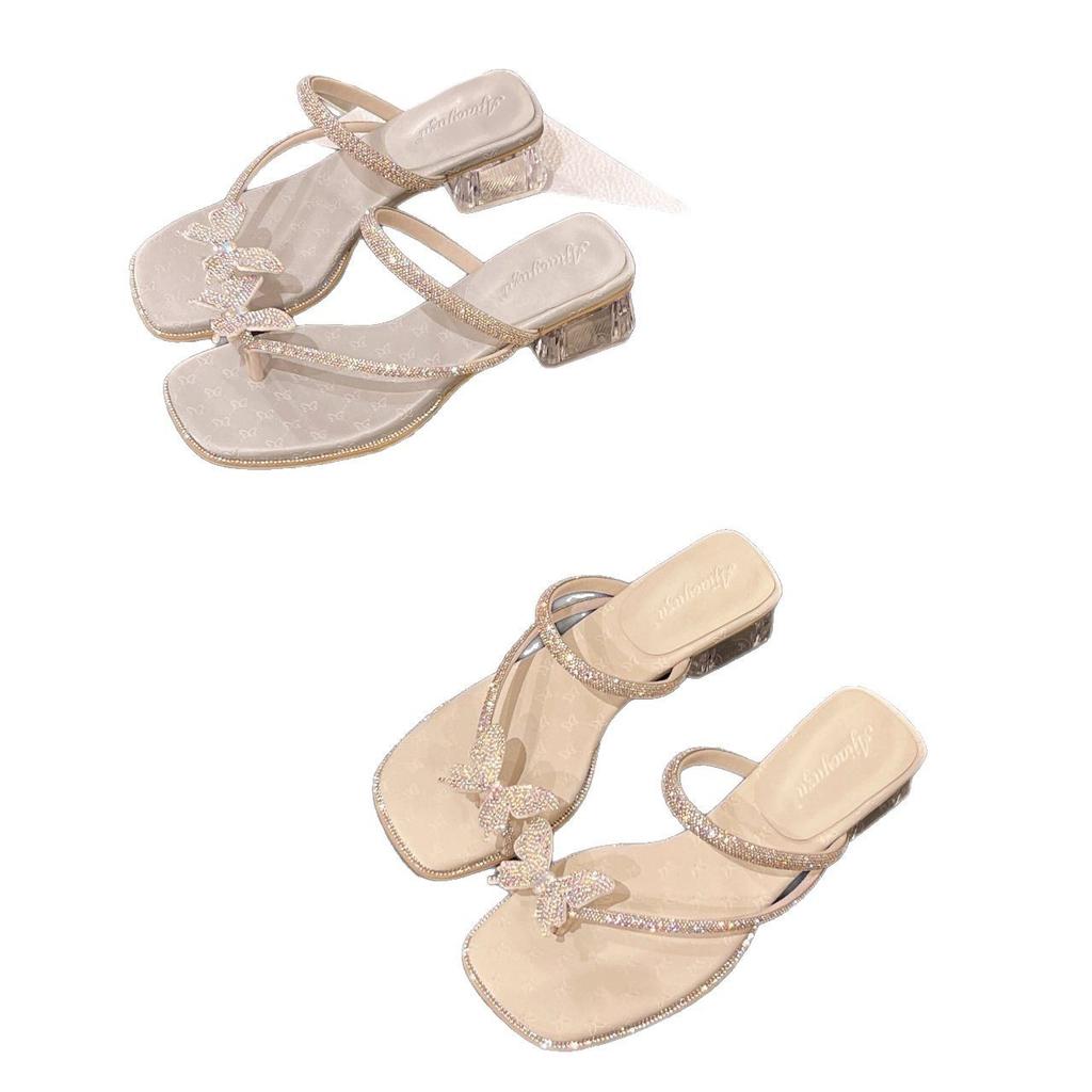 New Slippers Female Summer Wear French Butterfly Fairy Rhinestone 2025 Wind with Cool Slippers Skirt Cover Beautiful Toes
