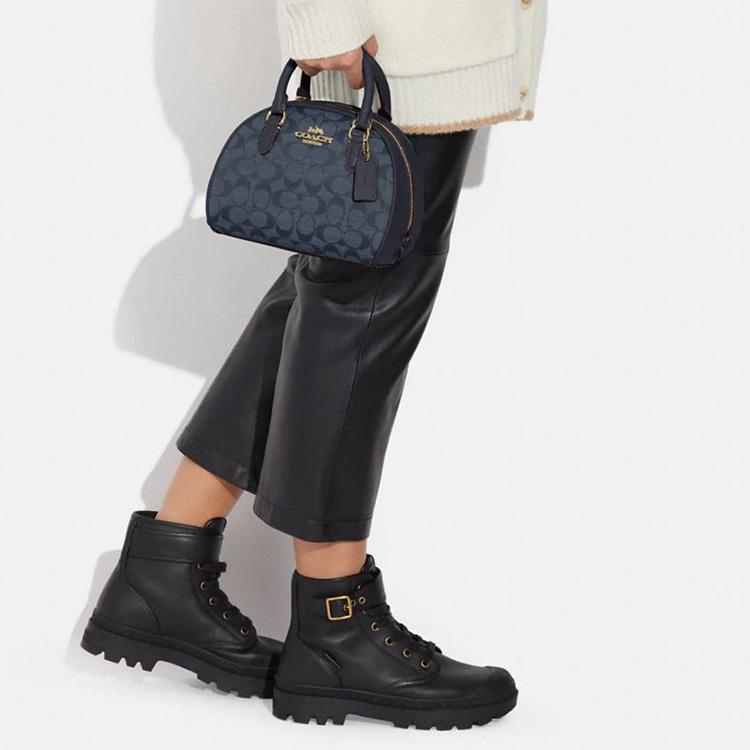 New COACH Sydney Canvas With Leather Shoulder Bag Crossbody Bag Handbag Small Size Women's Dark Blue CH140-IMDEI