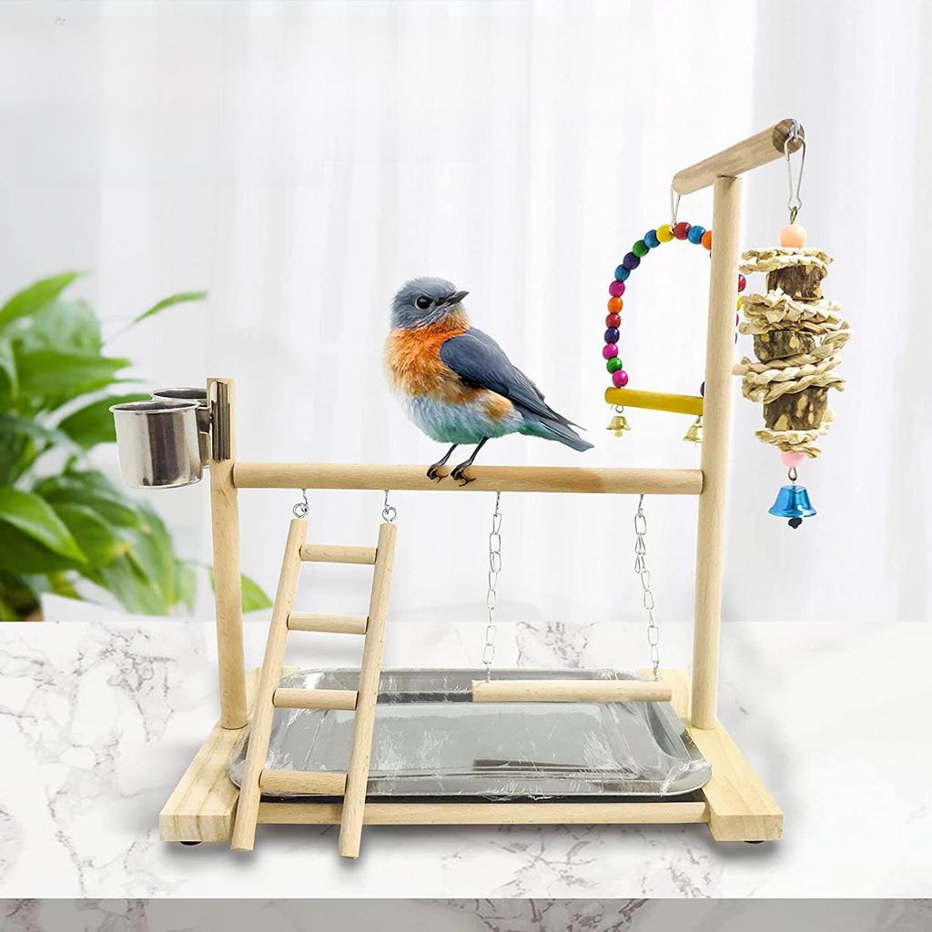 Игровая площадка для попугаев из цельного дерева: Подставка для птиц, тренировочная палка и лестница