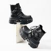 New Punk Women Platform Ankle Boots Female's Rock Round Toe Lace Up Fashion Retro Chunky Shoes Metal Decor Short Boots