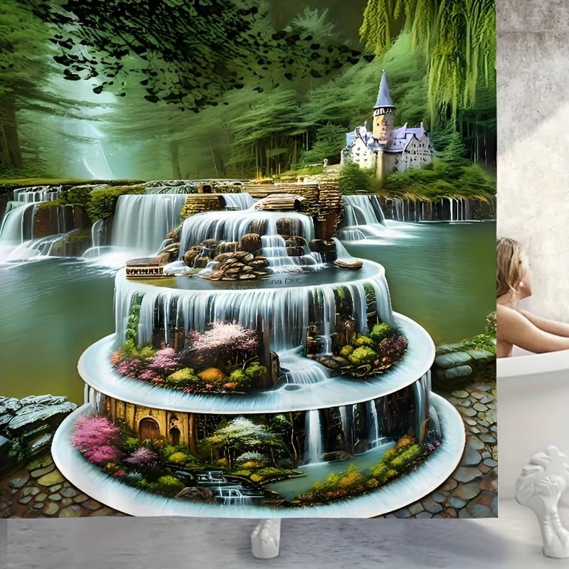 Красивые горные водопады узор занавески для душа геометрические полосы шторы для ванной комнаты аксессуары набор занавеска для ванны с крючками водонепроницаемые