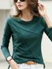 Осенняя футболка с длинным рукавом и круглым вырезом из бамбукового хлопка, элегантная свободная ребристая модная футболка, простые женские топы