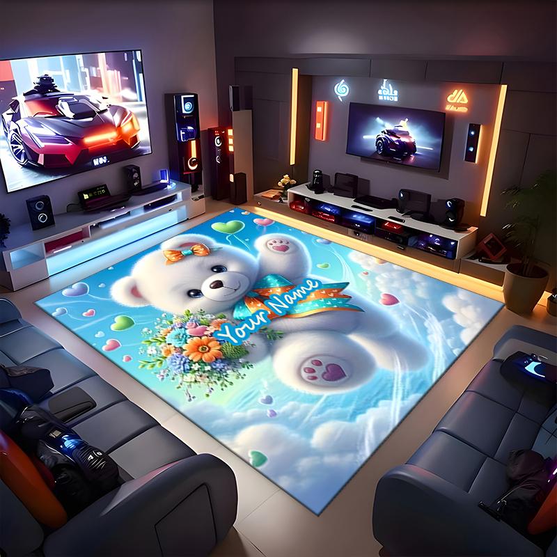 1PC Custom Name "Teddy Bear Dreams" Theme Floor Mat Ideal for Living Room, Game Rooms, Office, Bedroom, Office Floor Mat , Floor Mats for Home