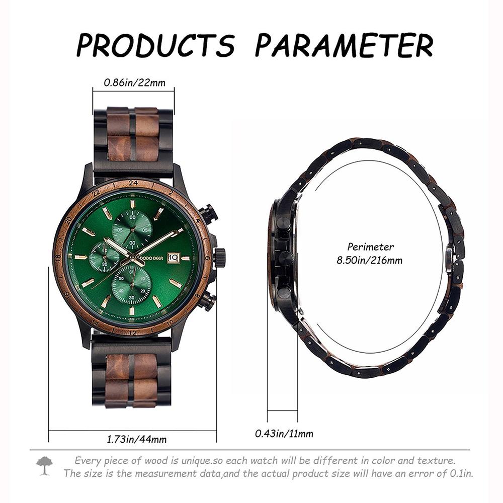 Mens Retro Wooden Watch Handmade Calendar Chronograph 3-sub Dials Luminous Wrist Watches Male Gift