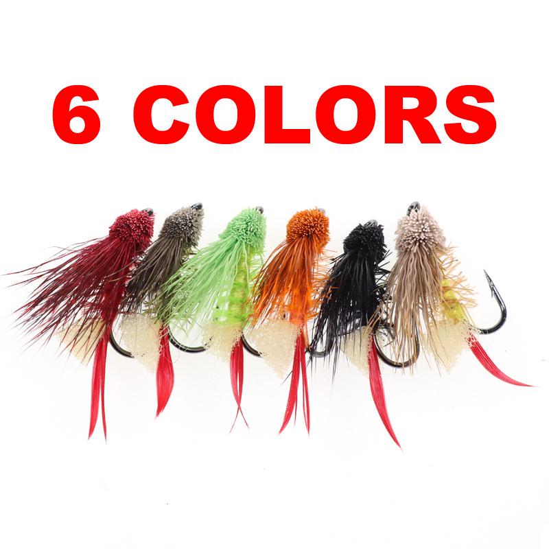 Bimoo 6 шт. #4 сухая муха из оленьих волос наземная муха Zuddler Цикада Аттрактор форель окунь нахлыстовая рыбалка приманка черная оливковая натуральная