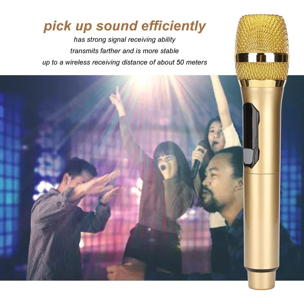 ASHATA Wireless Handheld Microphone 1-to-1 Outdoor Audio TV Karaoke Conference Performance Home KTV Party Gold