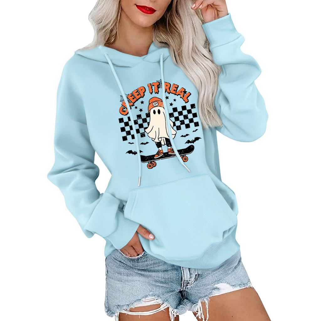 Women's Fashionable, Casual, Comfortable Round-neck, Hooded, Long-sleeved, Halloween-print Warm Sweater