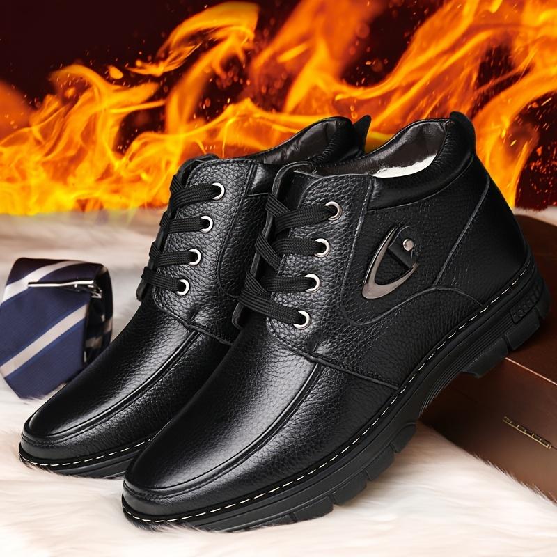 Men's Leather Warm Winter Shoes and Boots, Lace-up Style Casual Walking Shoes