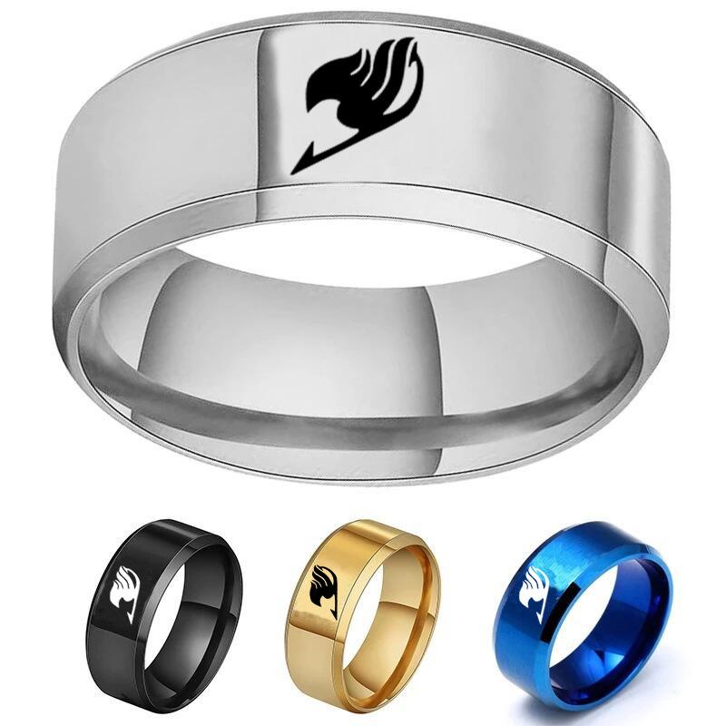 Bxzyrt Japanese Anime Fairy Tail Rings Tattoo Badge Enamel Cartoon Stainless Steel Ring Fashion Cosplay Jewelry for Women Men