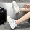 Summer Mesh White Shoes Women Breathable Mesh Chunky Fashion Lace-up Thick Bottom Height Increasing Casual Trainers Size 35-40