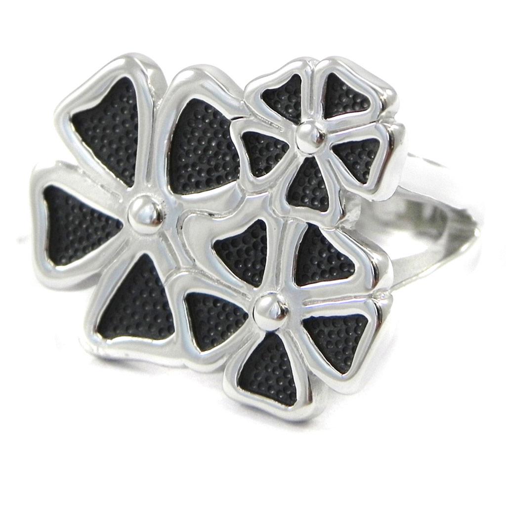 Черное стальное кольцо "Флора"