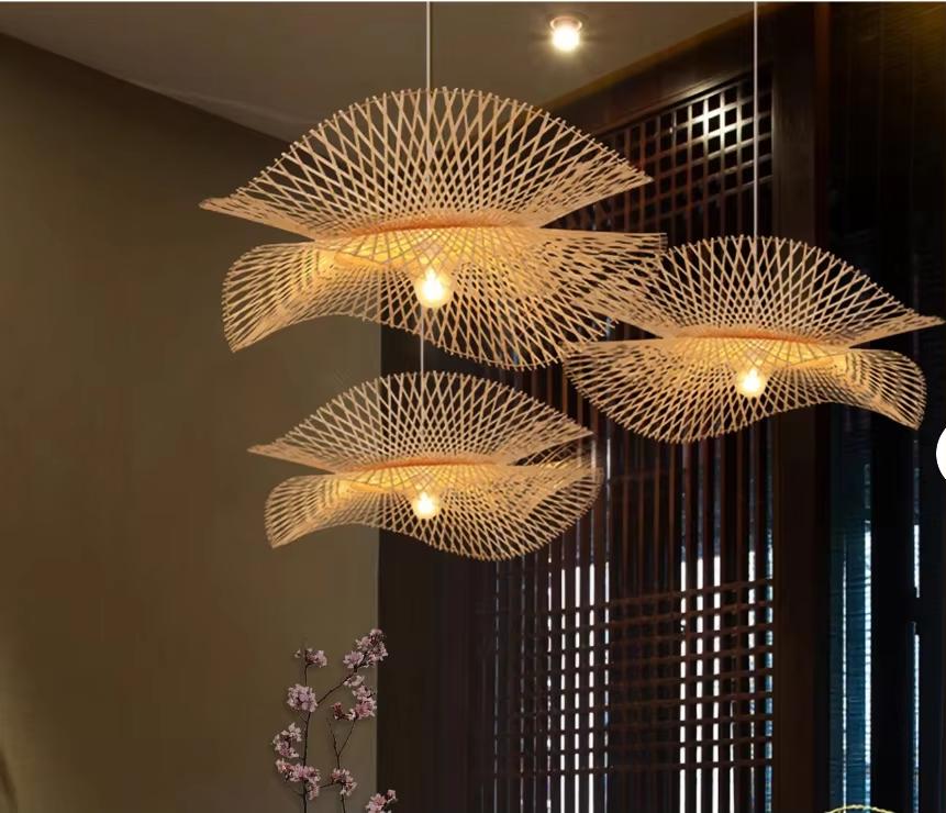Dia.45CM Modern Bamboo Handmade Wicker Rattan Lighting Chandelier Lamp Fixture Restaurant Dining Room Bedroom Teahouse