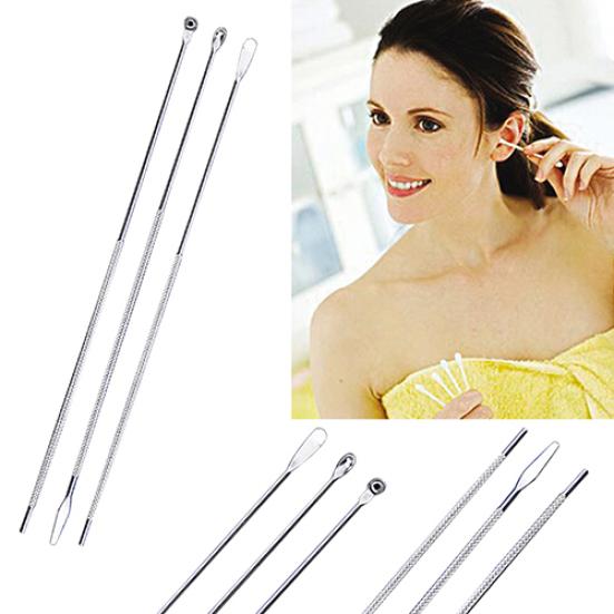 Набор из 3x наборов для удаления восковых кюрет из нержавеющей стали, двусторонний инструмент для удаления ушей