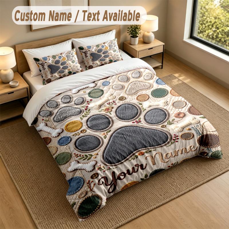 Dog Theme Personalized 3Pcs Bedding Set Custom Text & Name 1 Sheet 2 Pillowcases Household Bedding 1pc