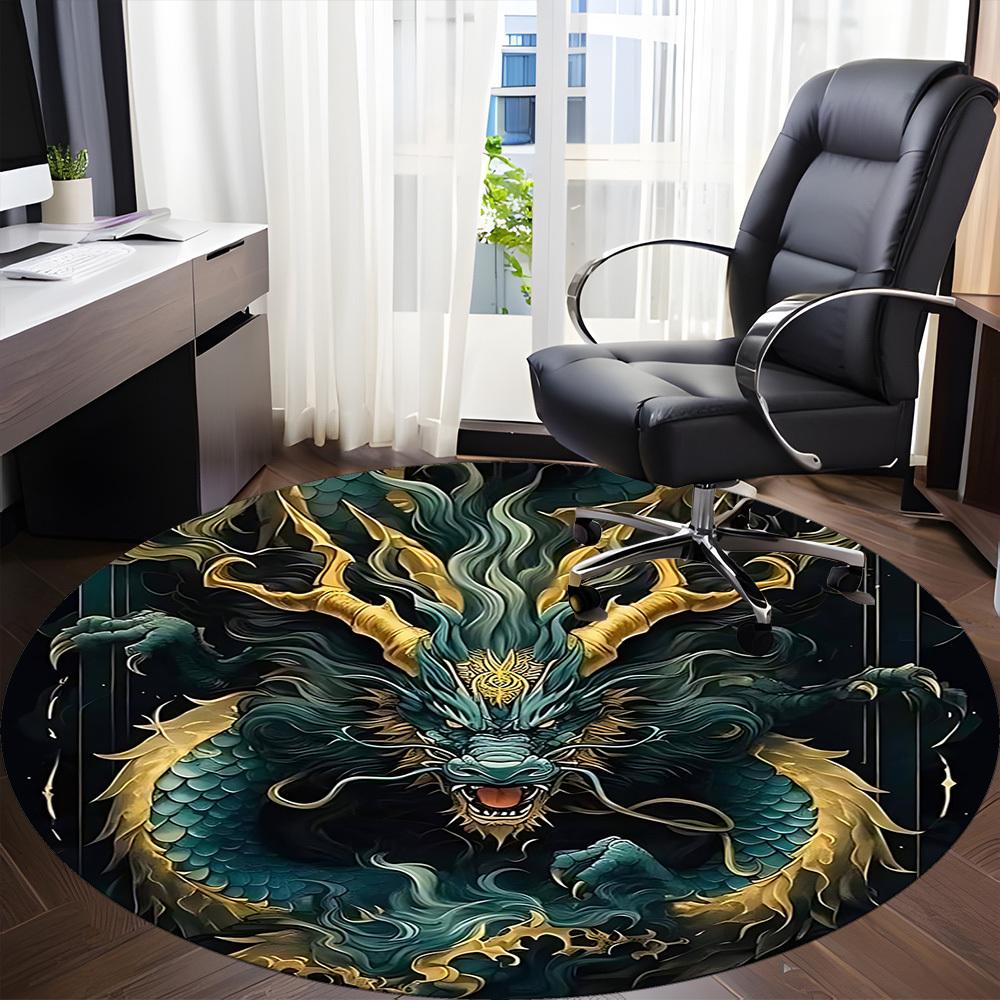 1PC Dragon Fantasy Office Round Area Rug, Mat Suitable For Office, Under Office Chairs Bedroom Living Room Home Decor, Room Deco