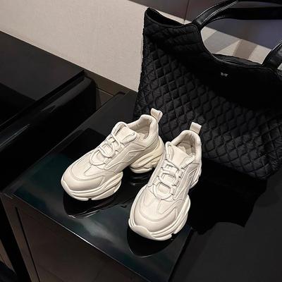Сокровище городского магазина~ Кожаные кроссовки папы для женской весны, новые на толстой подошве, увеличивающие рост, повседневные спортивные белые туфли