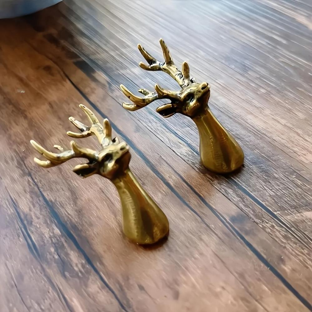 Single Hole Solid Deer Head Drawer Handle Retro Wardrobe Door Handle with Screws  Wardrobe