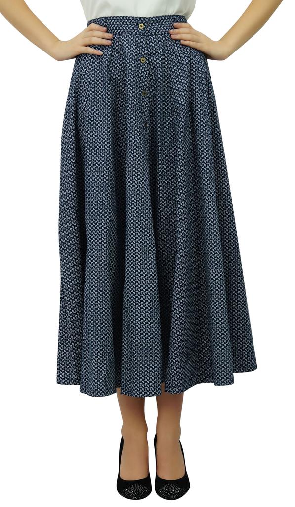Bimba Skirt With Front Buttons and Pockets Smocked Elastic Waist Skirts