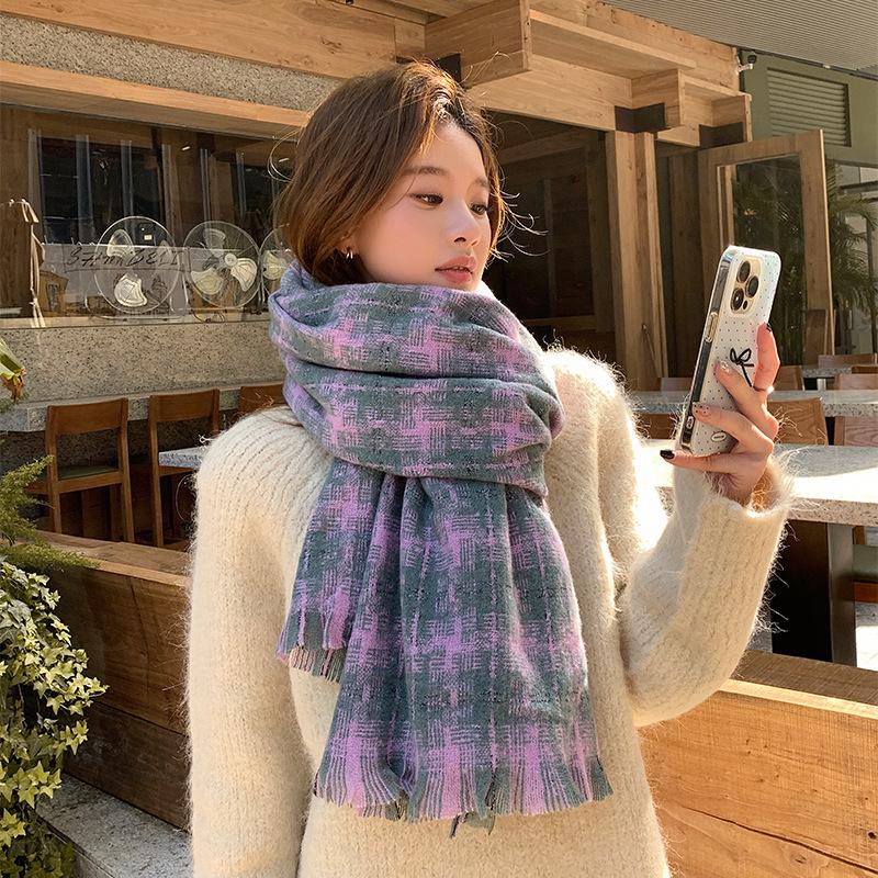 "Korean Plaid Imitation Cashmere Scarf – Women's Autumn & Winter Versatile Warm Shawl"