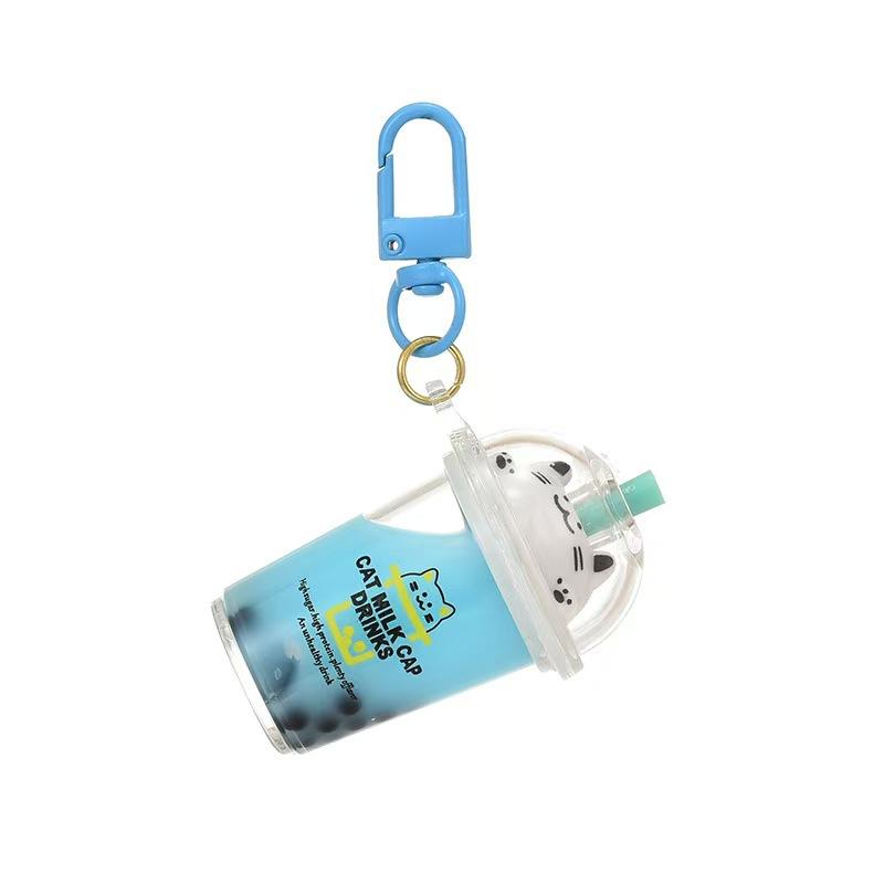 1/5Pcs Cat's Pearl Milk Tea Keychain Sand Bottles Car Key Chains Creative And Cute Milk Tea Cups Pendant Bag Decoration
