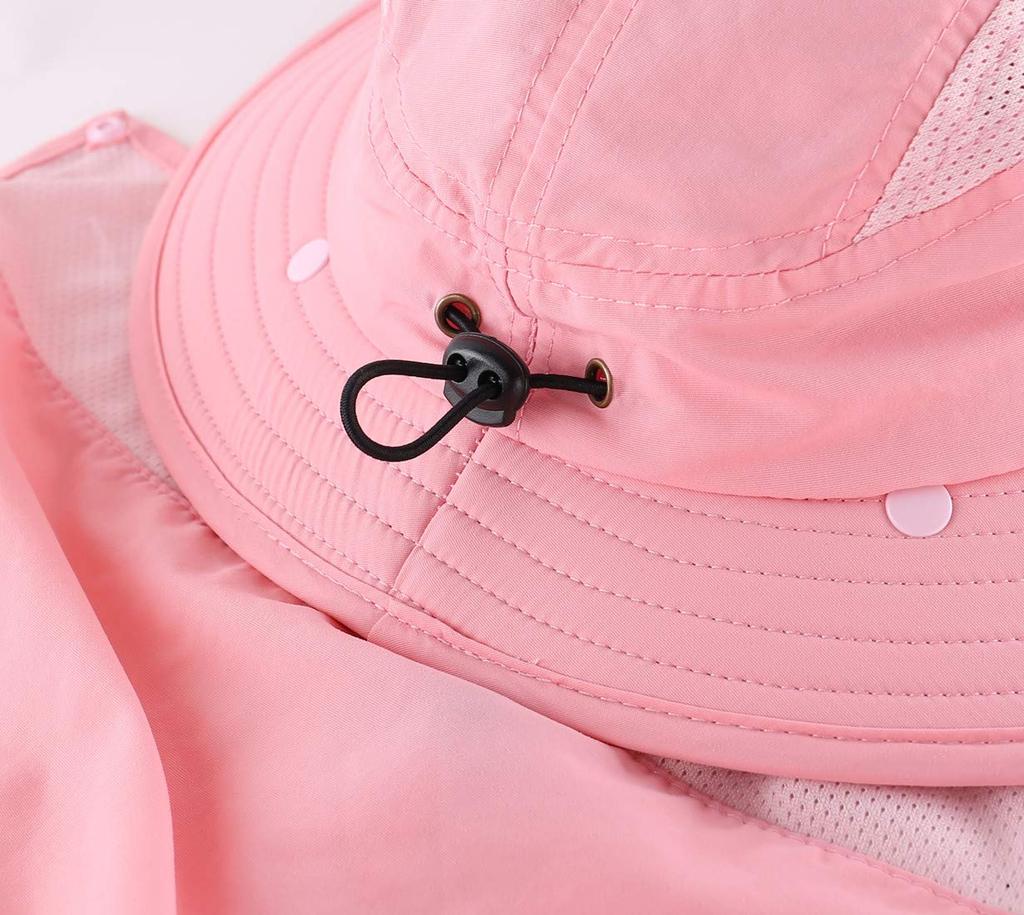 Летняя детская кепка с хвостиком, с клапаном UPF, быстросохнущая, широкополая шляпа от солнца, защита от УФ-лучей, шляпа сафари, детская шляпа для рыбалки для девочек, розовая, 50+