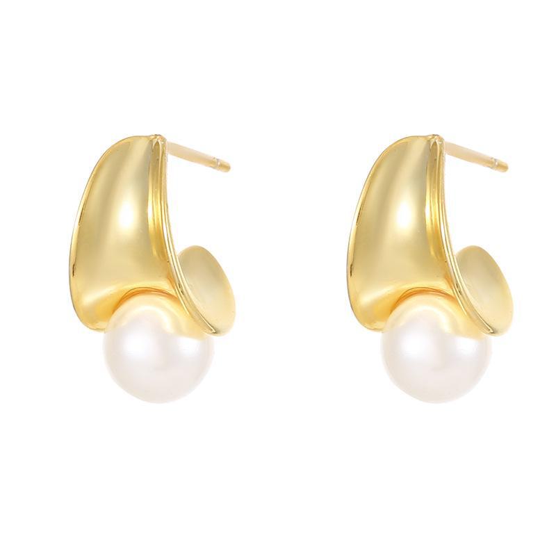 Серьги Banyan Tree S925 Silver Geometric Shell Crescent с жемчугом для женщин