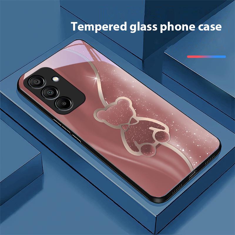 Чехол для телефона из черного закаленного стекла Trompe L'oeil Bear для Samsung Galaxy A15 5G 54 4G 51 50 24 35 90 71 12 51 53 52S 80 22 34