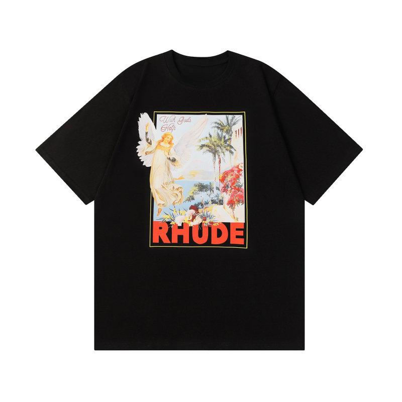 2026 Top Trendy Brand Rh American Ude High Street Logo Print Summer New Vintage Round Neck ShortSleeved TShirt Unisex And Unisex