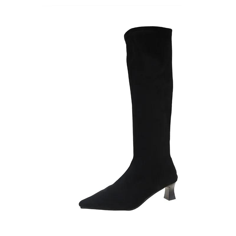 Модные мотоциклетные ботинки женские осенне-зимние облегающие с острым носком леопардовый принт бархатные длинные ботинки на среднем каблуке застежка-молния