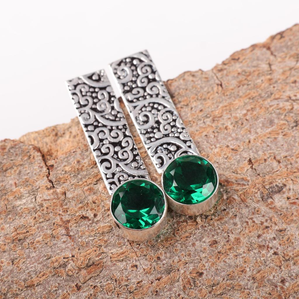 Green Emerald Gemstone Earrings Jewelry, Handmade Gorgeous Silver Earrings, 925 Sterling Silver Jewelry For Wedding Gift