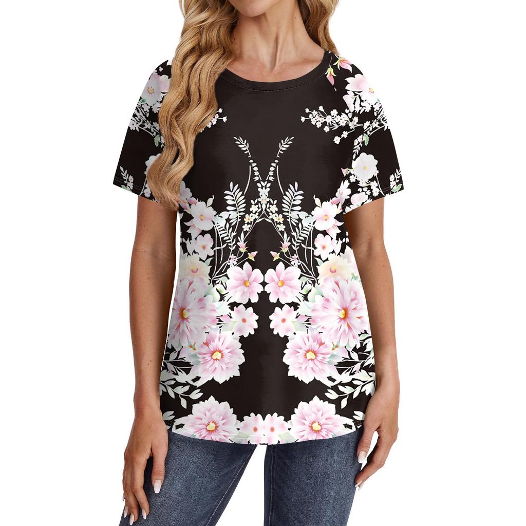 Женские футболки с коротким рукавом, милые туники с круглым вырезом, топы, базовые футболки, блузки, свободный пуловер