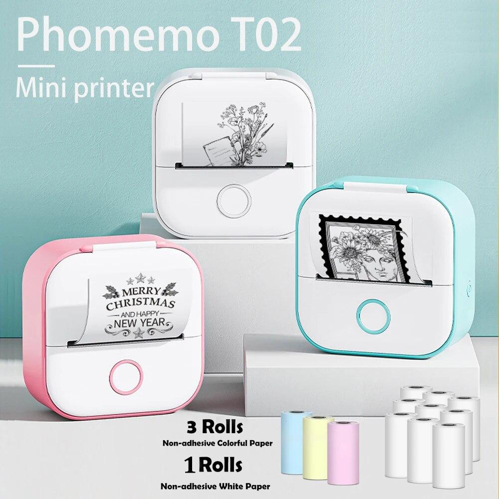 Портативный мини-принтер Phomemo T02, беспроводной термопринтер, карманная этикетировочная машина для DIY, фотопечать, наклейка для журнала