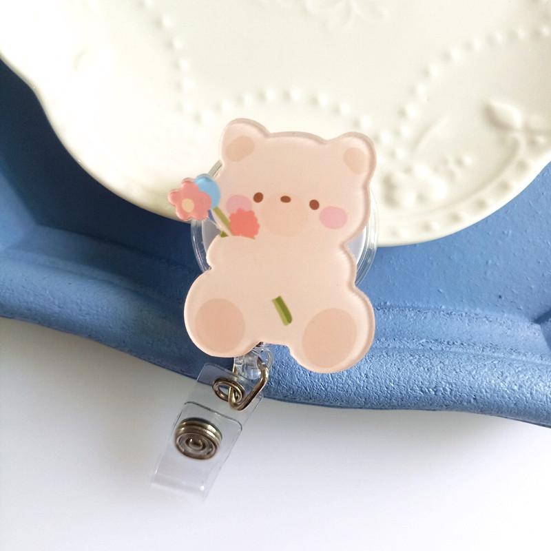 Easy To Pull Badge Holder Clips Name Card Exhibition Enfermera Retractable Badge Reel Cartoon Acrylic ID Card Holder