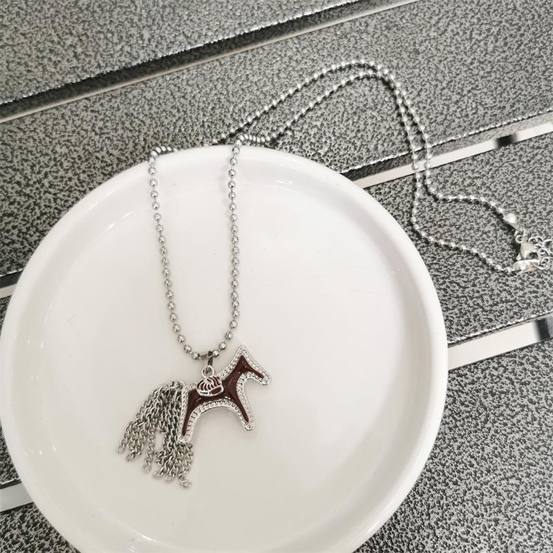 Titanium Steel Horse Pony Tassel Pendant Necklaces Women Mujer Adjusting Long Rope Sweater Chain Neck Accessories Gifts