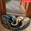 Elephant-Themed Semi-Circle Welcome Mat - Non-Slip Polyester Door Mat with Artistic Elephant Design - Decorative Home Accessory