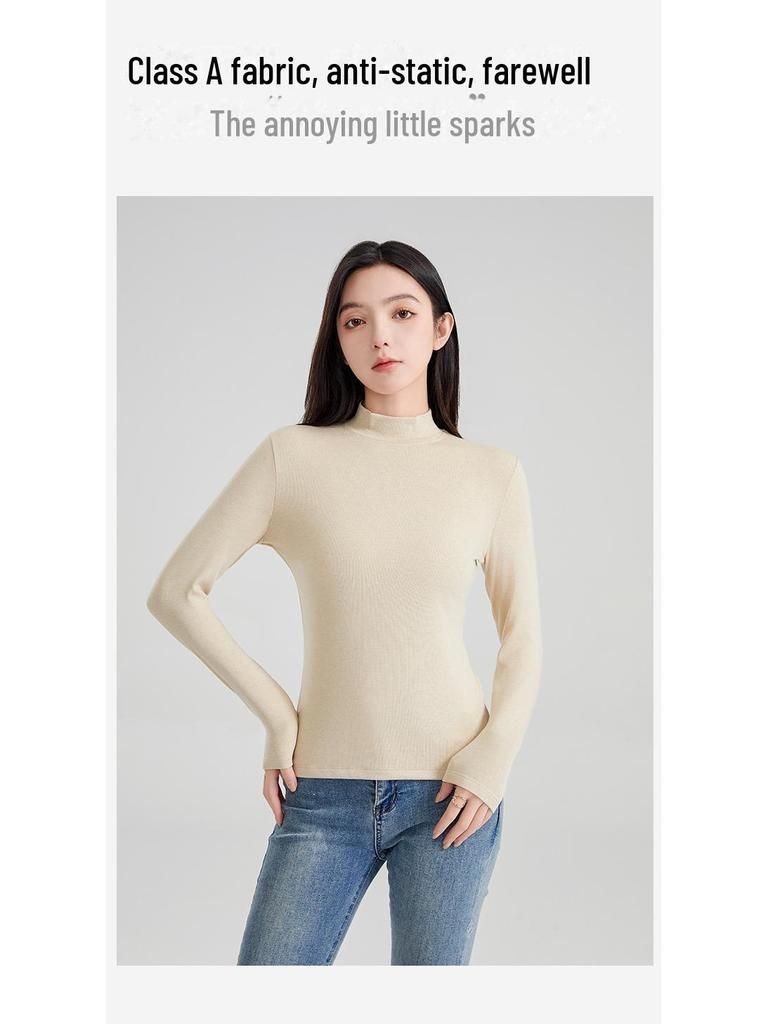 Women's Slim-Fit Mid-Neck Woolen Long-Sleeve Top - Warm German Fleece for Autumn and Winter