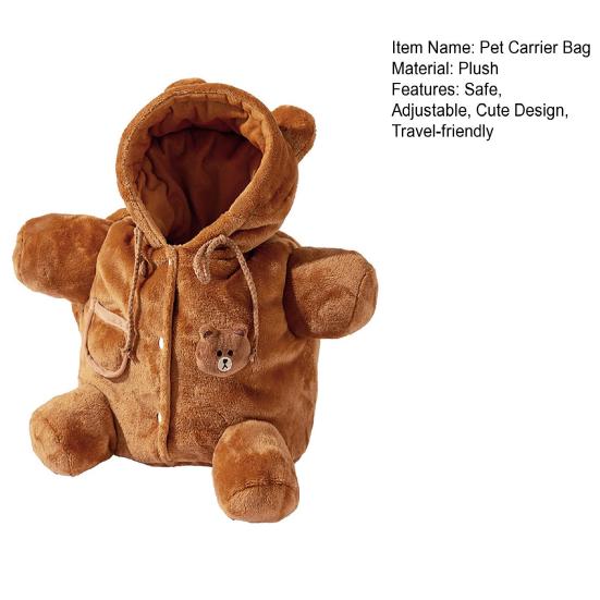 Cat Carrier Bag Plush Puppy Carrier Bag with Adjustable Crossbody Bee Design Travel Strap Cute Bear