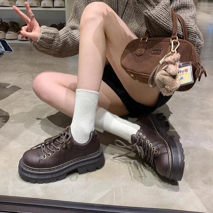 Классические британские туфли на шнуровке с круглым носком, туфли на платформе, дерби, маленькие кожаные туфли, женская кожа