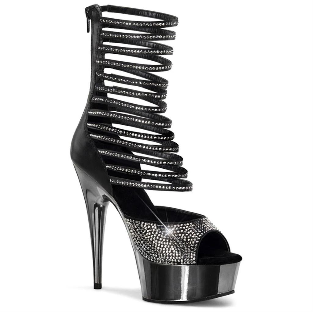 15 см Hating Sky High Rhinestone Strap Высокий каблук каблук водонепроницаемая платформа толстая подошва короткие сапоги