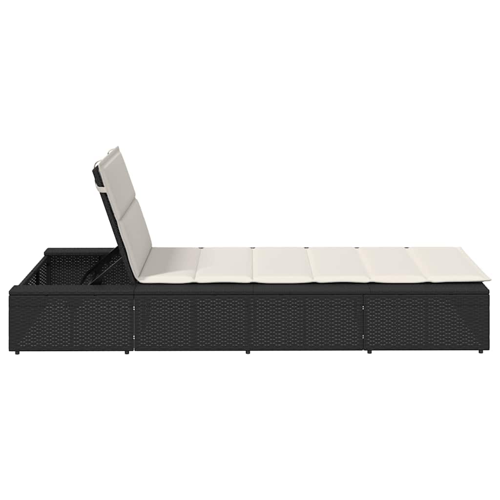 Sun Lounger with Floating Cushion Black Poly Rattan