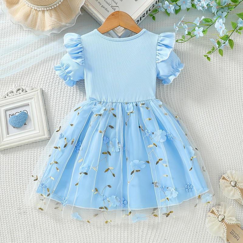 Girls Princess Dress Short Sleeve Mesh Toddler Kids Casual Party